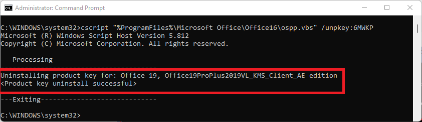 Remove Office 2019 license Step 2