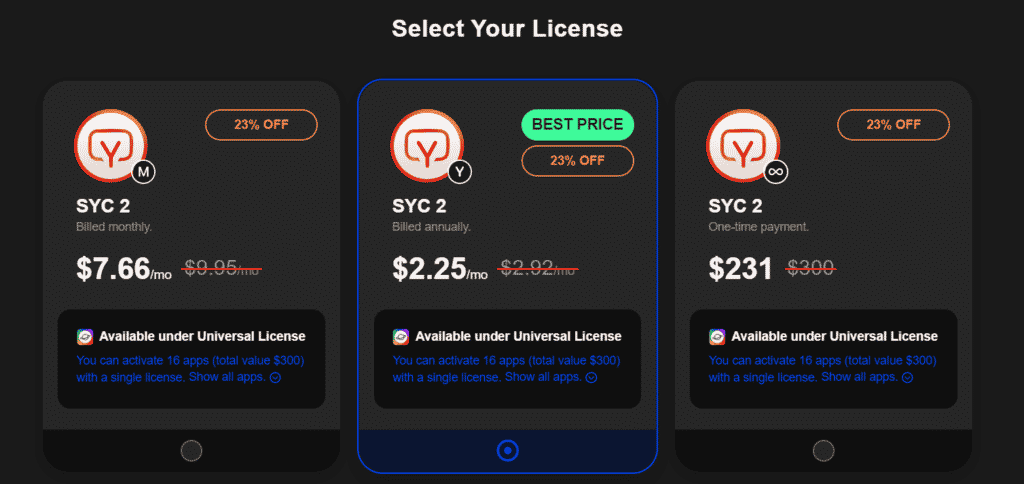 SYC 2 Pricing