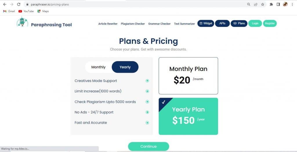 Paraphraser.io Pricing and Plan