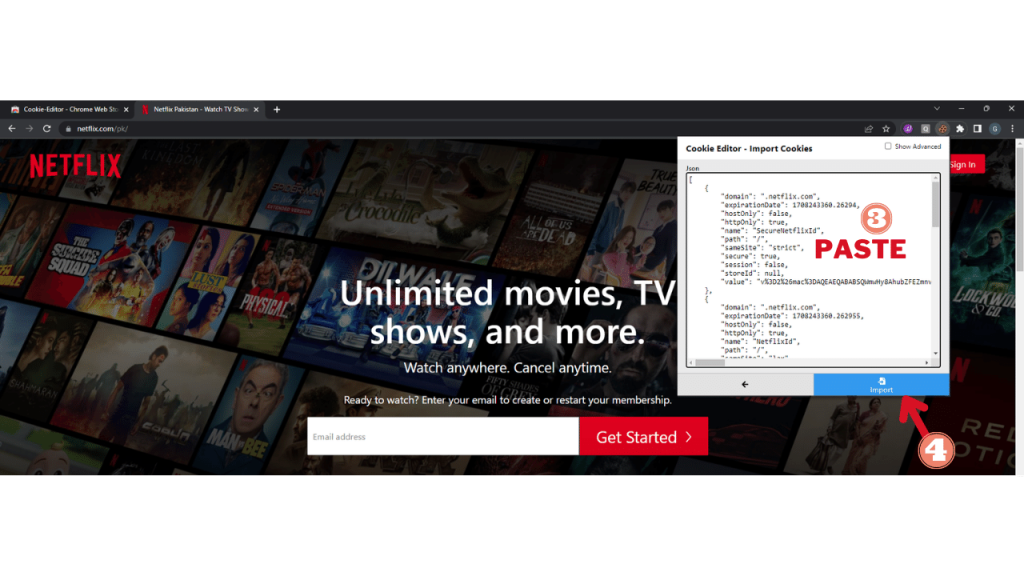 Import netflix cookies