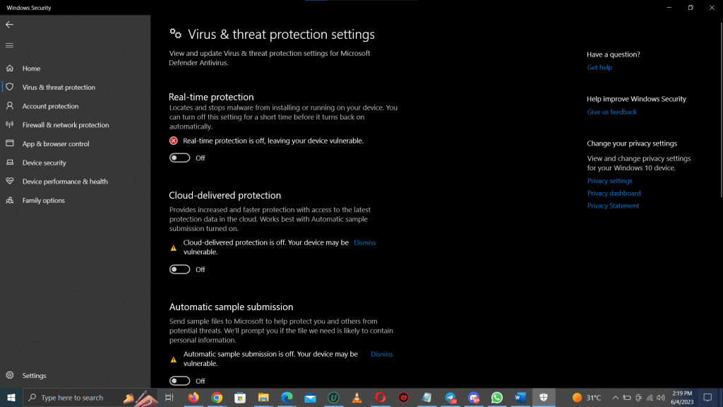 Turn off windows defender