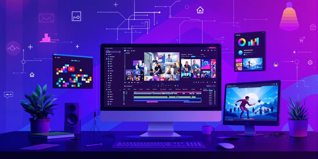modern editing software interfaces on a sleek PC setup