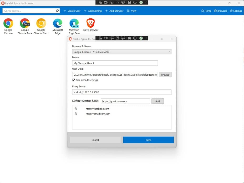Parallel Space pc add multiple browsers
