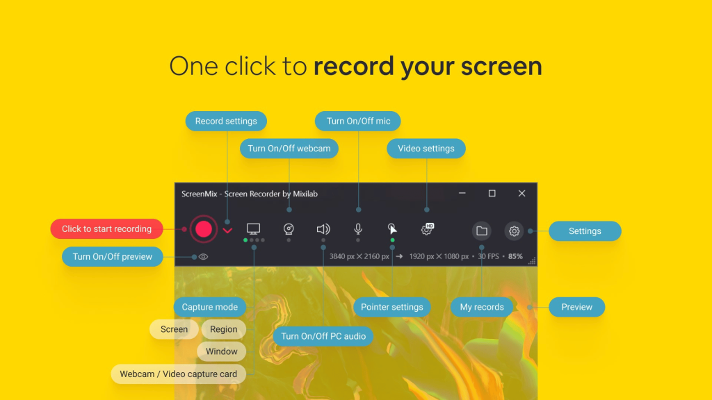 one Click to record Your Screen on PC
